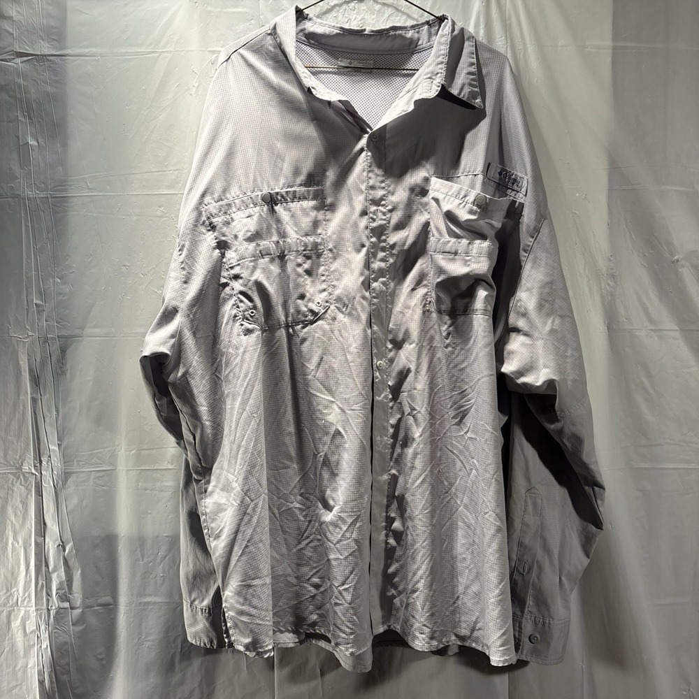Columbia PFG Mens Button Fishing Shirt 4XL Grey Pockets Vented Long Sleeve